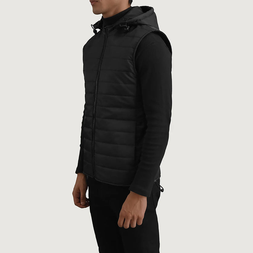 Carlo 黑色 Hooded Puffer Vest 男士