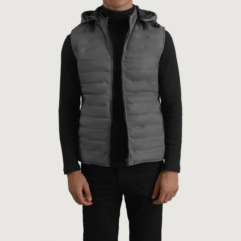 Carlo Grey Hooded Puffer Vest 男士