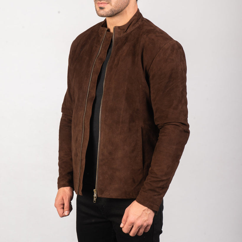 Charcoal Mocha Suede 真皮机车夹克 男士