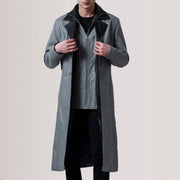 Charlton Grey Leather Single Breasted 真皮大衣 男士 For Men in Grey Sheepskin Leather - Front Profile View &amp; Tailored Silhouette | Buy Online