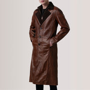 
Charlton Waxed 复古棕 Leather Single Breasted 真皮大衣 男士 For Men - 展现立体袖型与合身版型的侧身视角