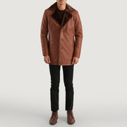 Men's Cinnamon 棕色 Leather Fur 真皮大衣 男士 - Lateral Side Profile View Showing Sleeve Cut &amp; Athletic Taper Fit