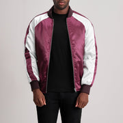 Clarke Maroon Varsity 真皮夹克 男士 - Lateral Side Profile View Showing Sleeve Cut &amp; Athletic Taper Fit