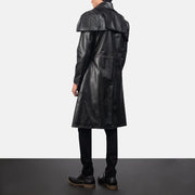 Men's Classic 黑色 Leather Duster 男士 - Lateral Side Profile View Showing Sleeve Cut &amp; Athletic Taper Fit