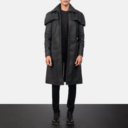 
Classic Distressed 经典黑 Leather Duster 男士 in Distressed Black Sheepskin Snuffed - 正面版型与定制立体剪裁轮廓 | 官方商城选购