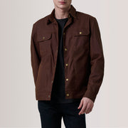 Colberto 棕色 Waxed Canvas Trucker 真皮夹克 男士 For Men in Brown Waxed Cotton Canvas - Front Profile View &amp; Tailored Silhouette | Buy Online