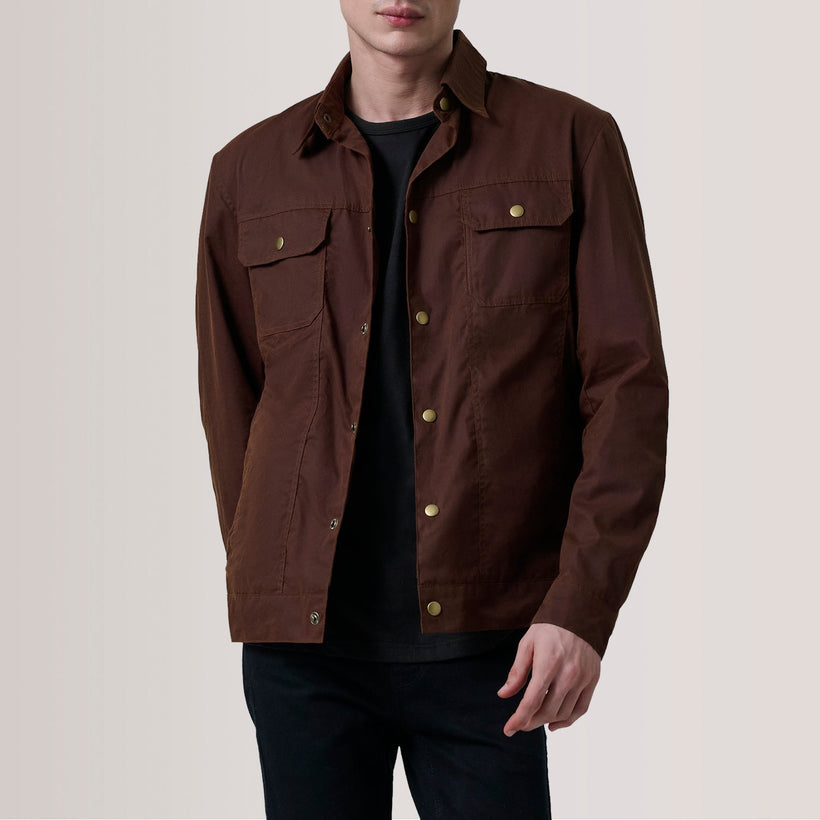 Colberto 复古棕 Waxed Canvas Trucker 真皮夹克 男士