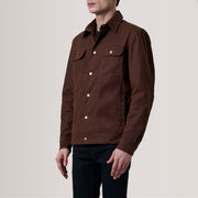 Colberto 棕色 Waxed Canvas Trucker 真皮夹克 男士 For Men - Lateral Side Profile View Showing Sleeve Cut &amp; Athletic Taper Fit