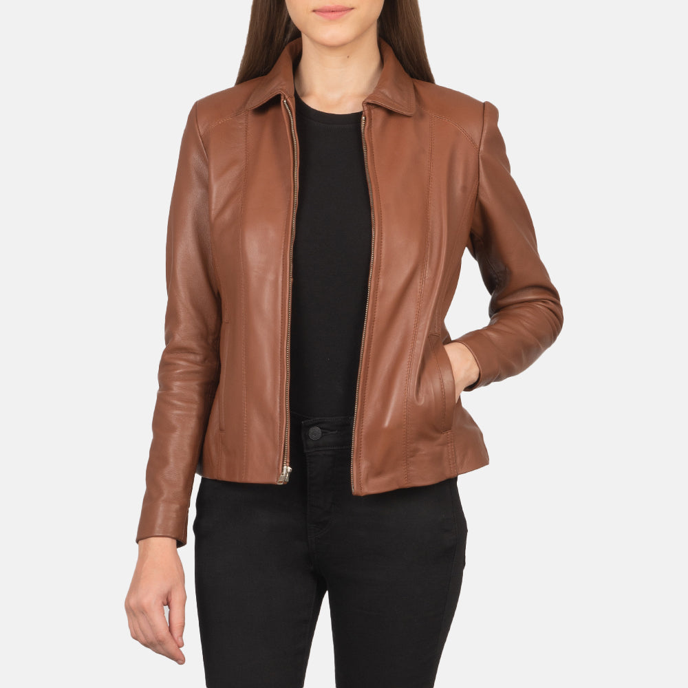 Women Colette 棕色 真皮夹克 女士 in Brown Sheepskin Leather - Front Profile View &amp; Tailored Silhouette | Buy Online