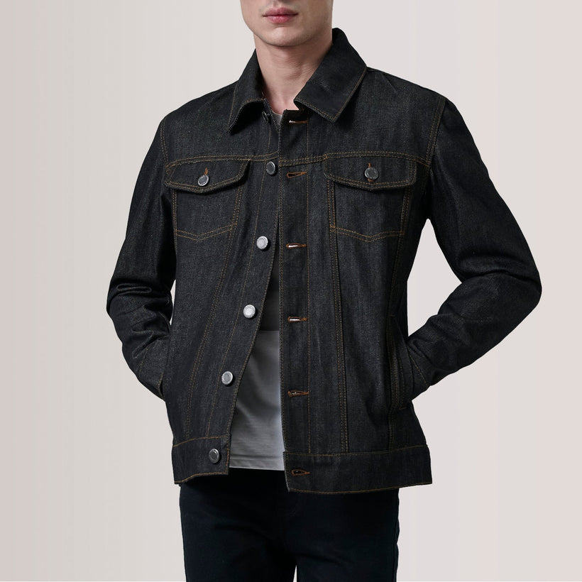 Conard Faded 经典黑 Denim Trucker 真皮夹克 男士