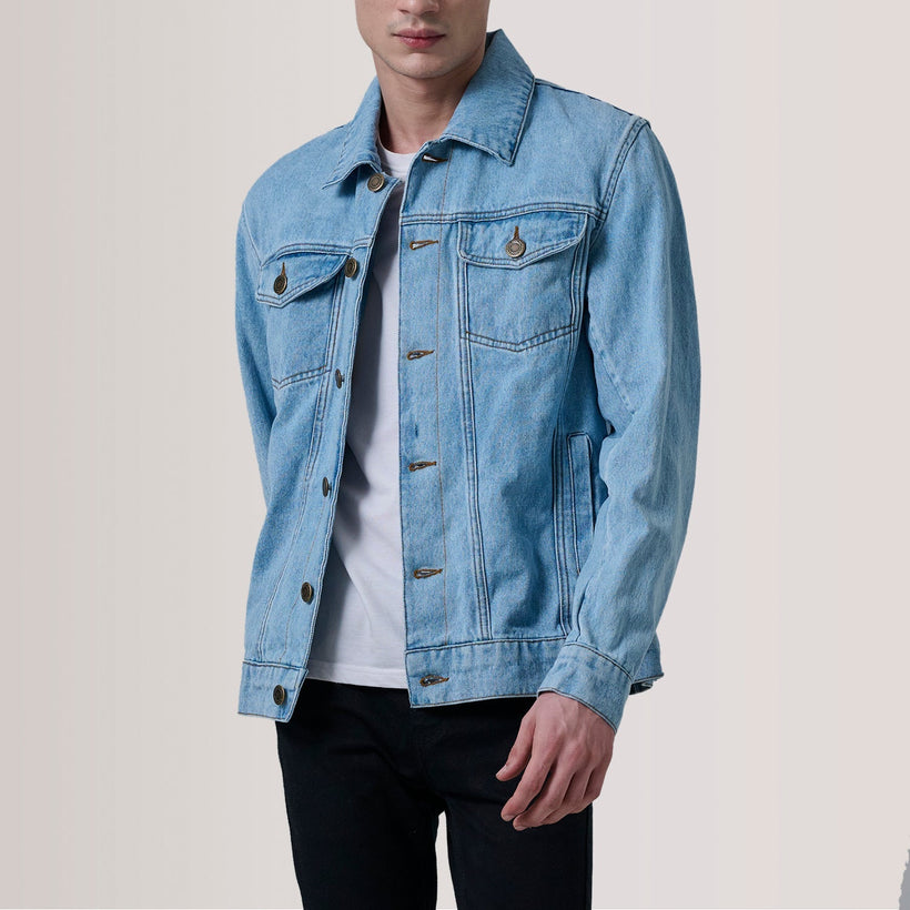 Conard Light 深海蓝 Denim Trucker 真皮夹克 男士