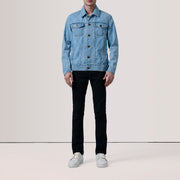 
Light Blue Full-Grain leather Jacket - 展现肩线贴合与利落下摆的背部视角