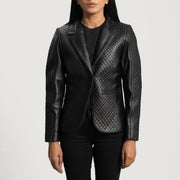 Women's Cora Quilted 黑色 真皮西装外套 女士 in Black Sheepskin Leather - Front Profile View &amp; Tailored Silhouette | Buy Online