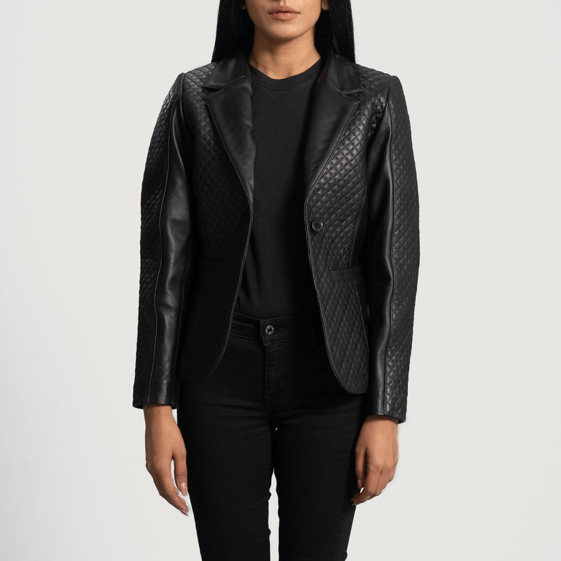 Cora Quilted 黑色 真皮西装外套 女士