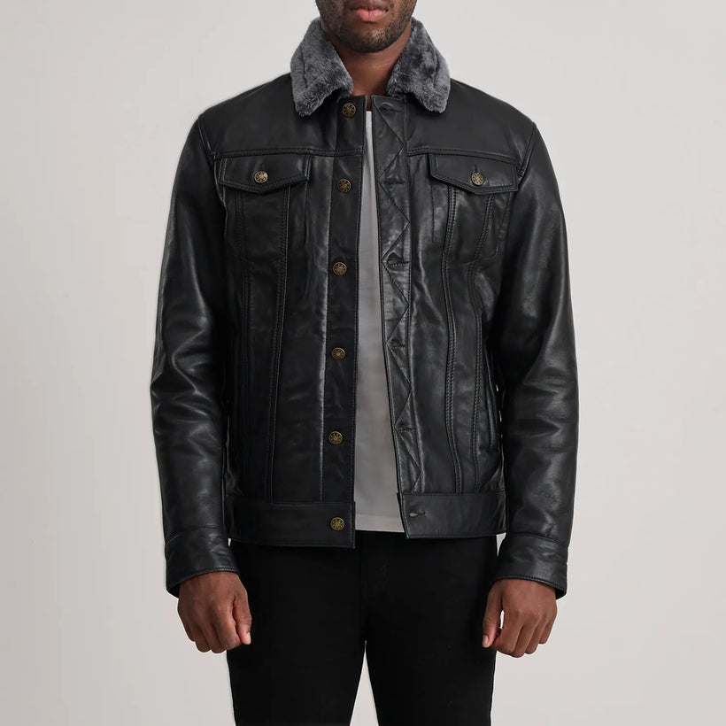 Dallis 经典黑 Leather Shearling Trucker 真皮夹克 男士