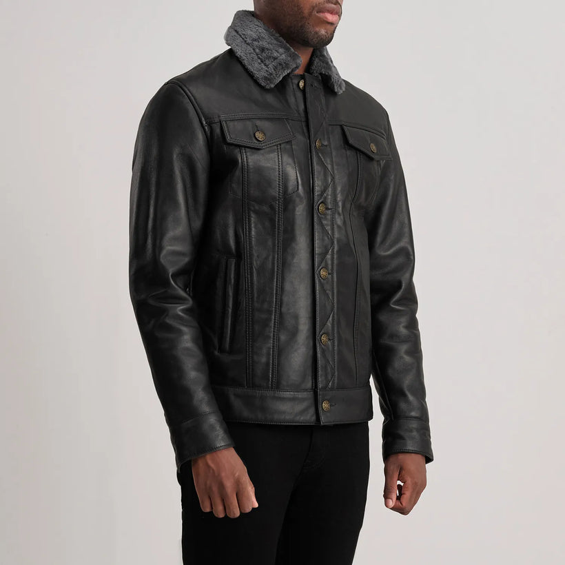 Dallis 经典黑 Leather Shearling Trucker 真皮夹克 男士