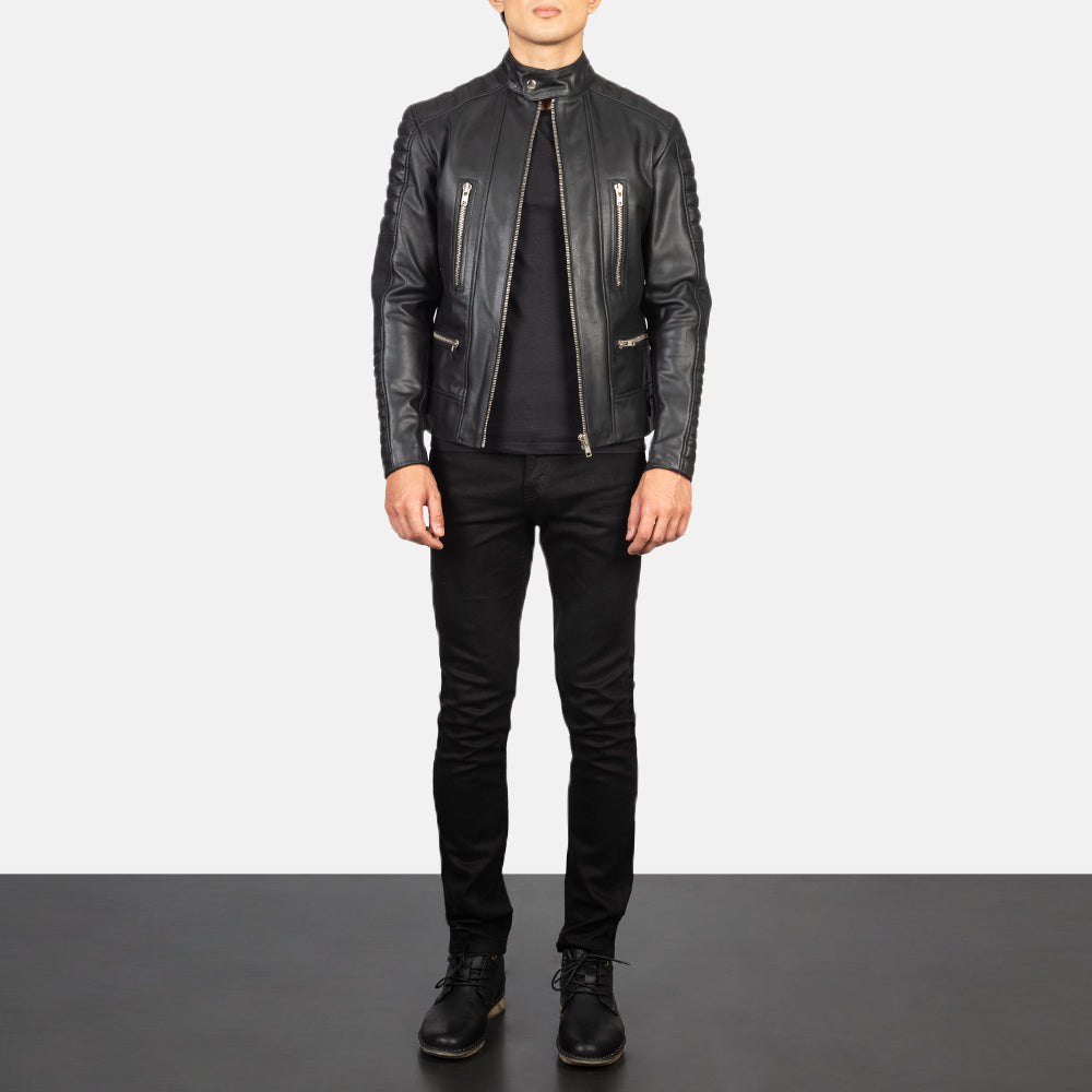 
Damian Grey Suede Biker Jacket - 展现立体袖型与合身版型的侧身视角
