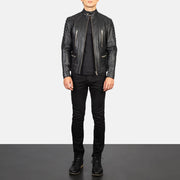 
Damian Grey Suede Biker Jacket - 展现立体袖型与合身版型的侧身视角