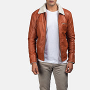Men's Dan Frost 浅褐色 羊羔毛一体皮夹克 男士 in Brown Sheepskin Leather - Front Profile View &amp; Tailored Silhouette | Buy Online