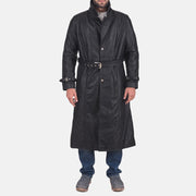 
Daniel 经典黑 真皮风衣大衣 男士 in Black Cowhide Leather - 正面版型与定制立体剪裁轮廓 | 官方商城选购