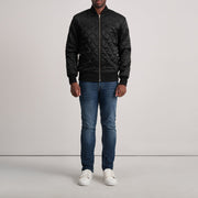 Close-Up Detail of Varsity &amp; Zipper Hardware on Danson Quilted 黑色 Varsity 真皮夹克 男士
