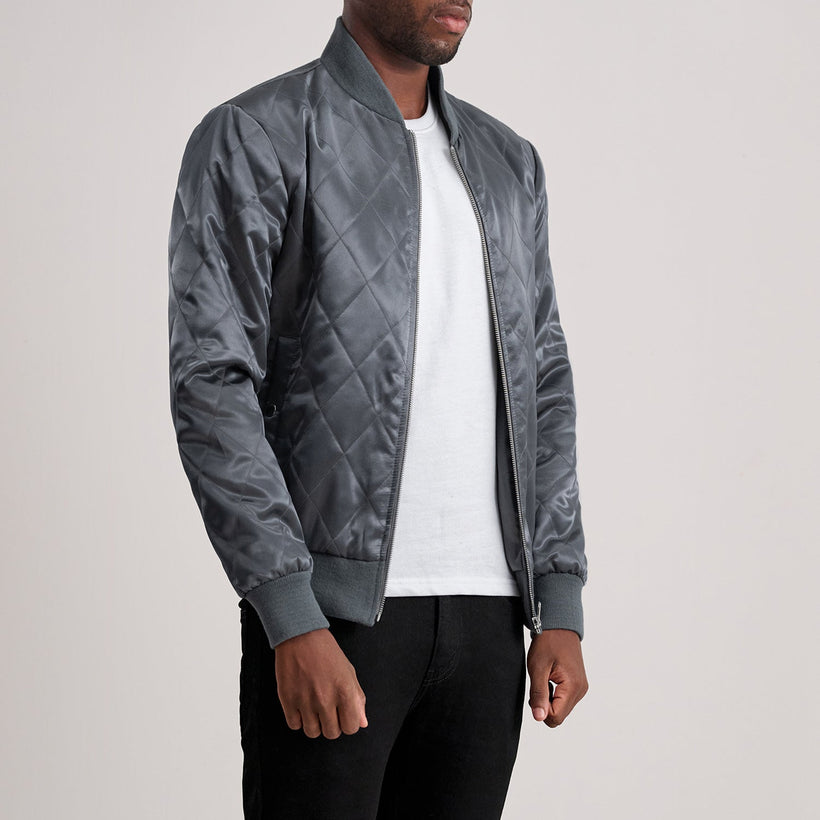 Danson Quilted Grey Varsity 真皮夹克 男士