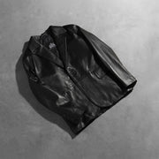 Open Hem &amp; Hem Craftsmanship Construction Detail on Men's Daron 黑色 真皮西装外套 男士