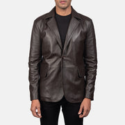 Daron 棕色 真皮西装外套 男士 in Brown Sheepskin Leather - Front Profile View &amp; Tailored Silhouette | Buy Online