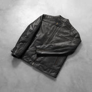 Zipper &amp; Hem Craftsmanship Construction Detail on Dean 黑色 真皮机车夹克 男士