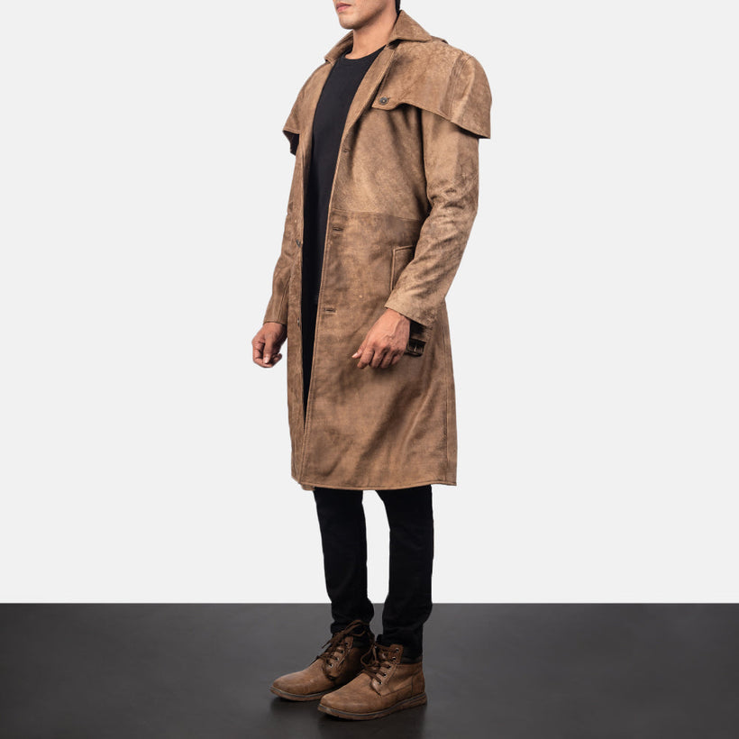 Deux 棕色 Leather Duster 男士