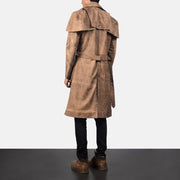 Men's Deux 棕色 Leather Duster 男士 - Lateral Side Profile View Showing Sleeve Cut &amp; Athletic Taper Fit