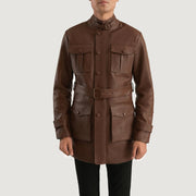 
Dolf 复古棕 真皮夹克 男士 in Brown Cowhide Leather - 正面版型与定制立体剪裁轮廓 | 官方商城选购