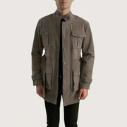 Dolf 灰色 麂皮夹克 男士 in Grey Cowhide Suede - Front Profile View &amp; Tailored Silhouette | Buy Online