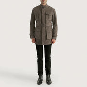 Dolf 灰色 麂皮夹克 男士 - Lateral Side Profile View Showing Sleeve Cut &amp; Athletic Taper Fit