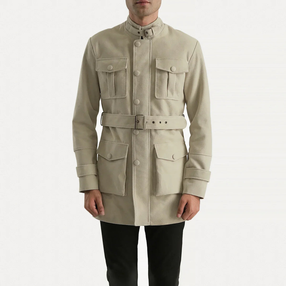 Dolf Off-White 麂皮夹克 男士 in Off-White Cowhide Suede - Front Profile View &amp; Tailored Silhouette | Buy Online