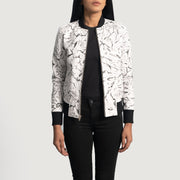 Women's Donna Blake White 真皮飞行员夹克 女士 - Lateral Side Profile View Showing Sleeve Cut &amp; Athletic Taper Fit
