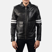 Dragonhide 黑色 真皮夹克 男士 in Black Sheepskin Leather - Front Profile View &amp; Tailored Silhouette | Buy Online