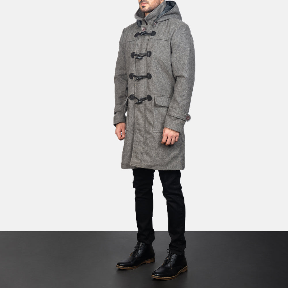 Grey Synthetic Wool Trench Coat - 展现肩线贴合与利落下摆的背部视角