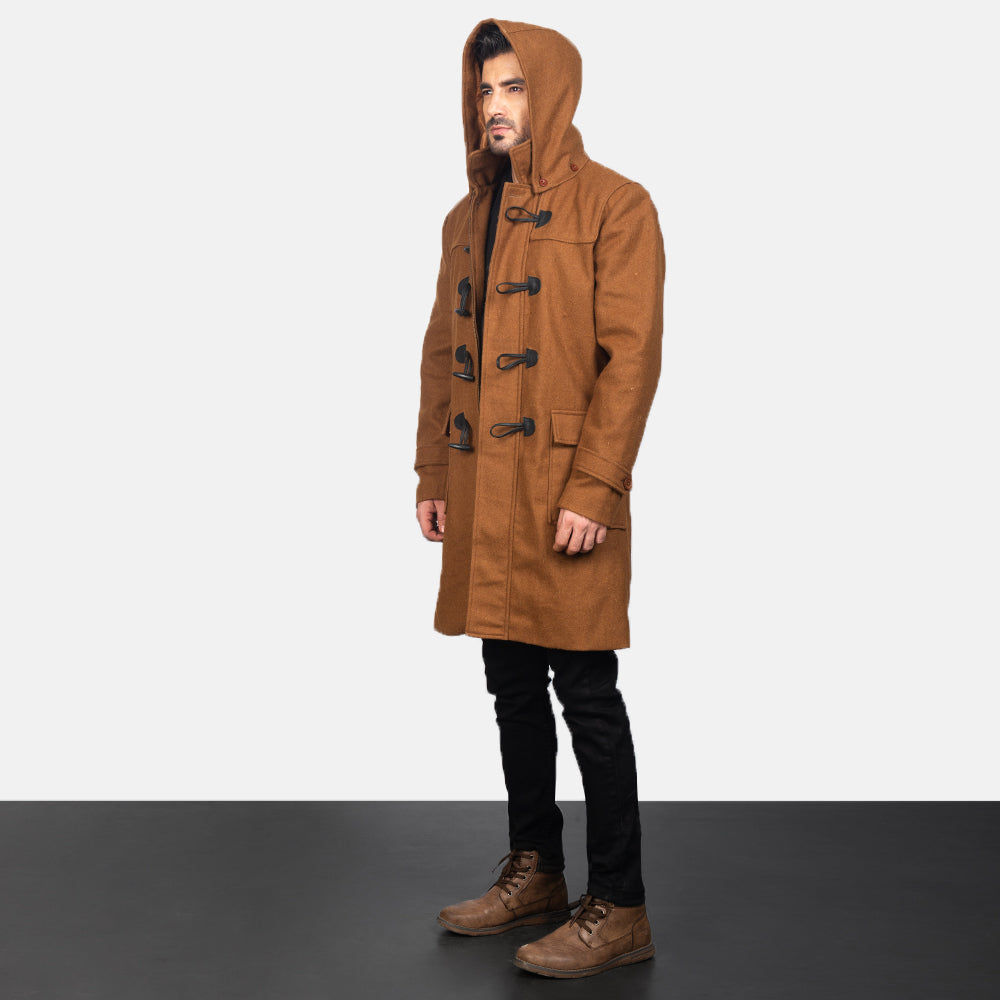 
Khaki Synthetic Wool Trench Coat - 展现肩线贴合与利落下摆的背部视角