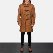 
细节特写 of Shirt with Removable Hood & Toggle Buttons with Placket & Zipper Hardware on Drake Khaki Wool Duffle Coat
