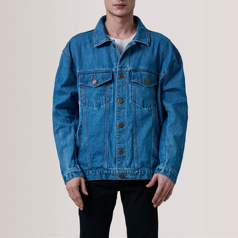 Eddie Dark 深海蓝 Oversized Denim Trucker 真皮夹克 男士