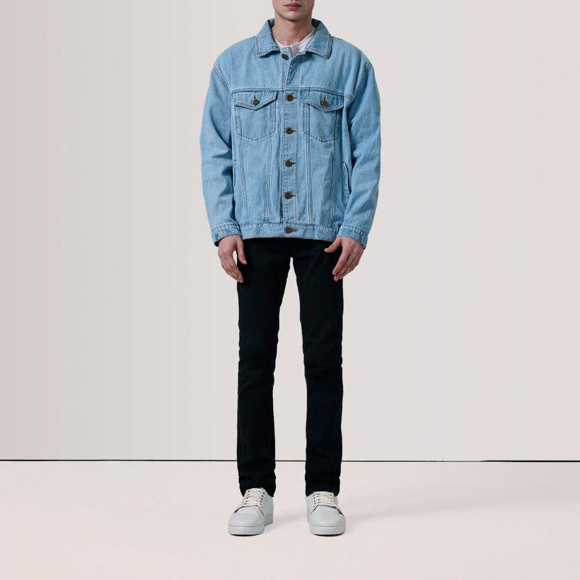 Eddie Light 深海蓝 Oversized Denim Trucker 真皮夹克 男士