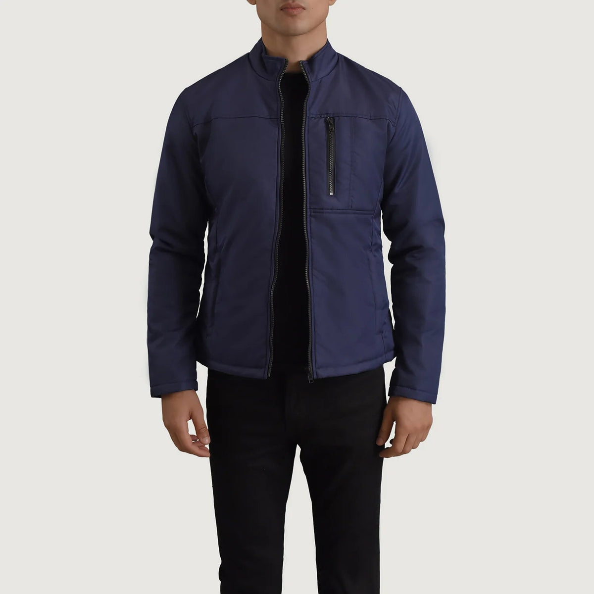 Elliot Blue Lightweight 真皮夹克 男士 in Blue Full-Grain Leather - Front Profile View &amp; Tailored Silhouette | Buy Online