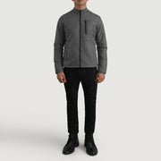 Elliot 灰色 Lightweight 真皮夹克 男士 - Lateral Side Profile View Showing Sleeve Cut &amp; Athletic Taper Fit