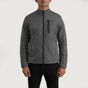 Close-Up Detail of Classic Collar &amp; Zipper Hardware on Elliot 灰色 Lightweight 真皮夹克 男士