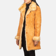 
Distressed Beige Goatskin Suede Leather Coat - 展现肩线贴合与利落下摆的背部视角
