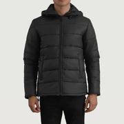 
Erico 经典黑 Hooded Puffer 真皮夹克 男士 经典黑色头层牛皮 - 正面版型与定制立体剪裁轮廓 | 官方商城选购