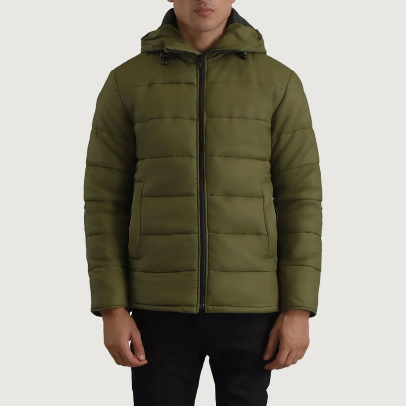 Erico 墨绿色 Hooded Puffer 真皮夹克 男士