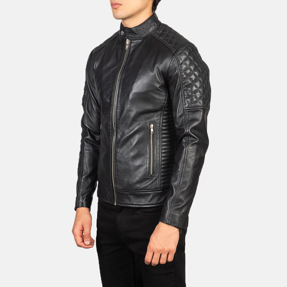 
Brown Goatskin Suede Biker Jacket - 展现肩线贴合与利落下摆的背部视角