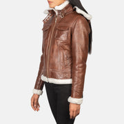 
Brown Sheepskin Snuffed Bomber Jacket - 展现肩线贴合与利落下摆的背部视角